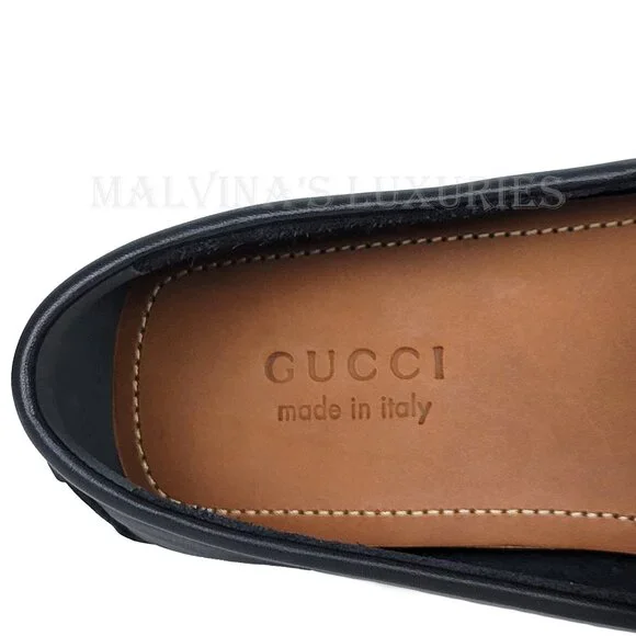 GUCCI SHOES MENS BLACK LEATHER HORSEBIT LOGO DRIVER LOAFERS w WEB sz 13 13.5 - Picture 13 of 16